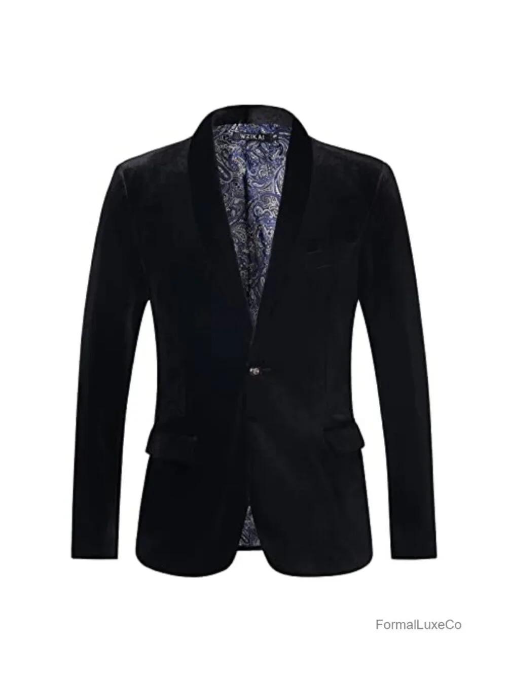 Men's Velvet Blazer Slim Fit One Button Sport Coat Wedding Prom